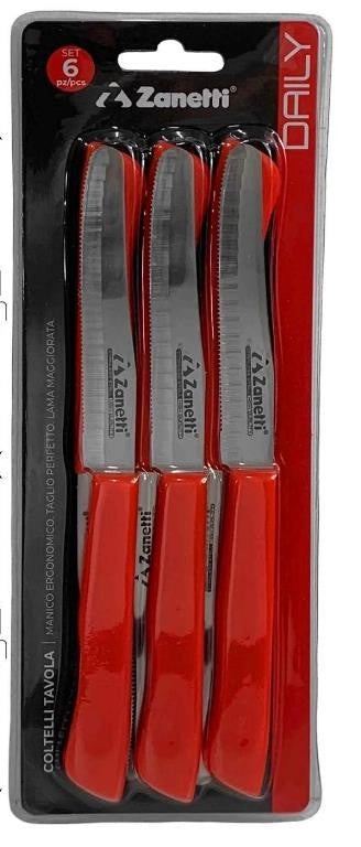 Set 6 Coltelli da Tavola Lama in Acciaio Inox Lama Seghettata Daily Rosso