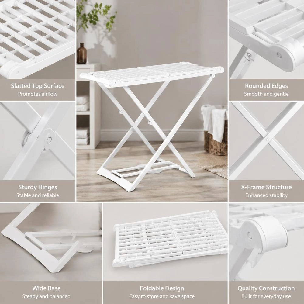 Foldable Clothes Drying Rack, White Plastic