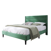 Letto Matrimoniale 140 x 200 cm con Testiera Imbottita; senza Materasso; in Velluto; Verde Scuro