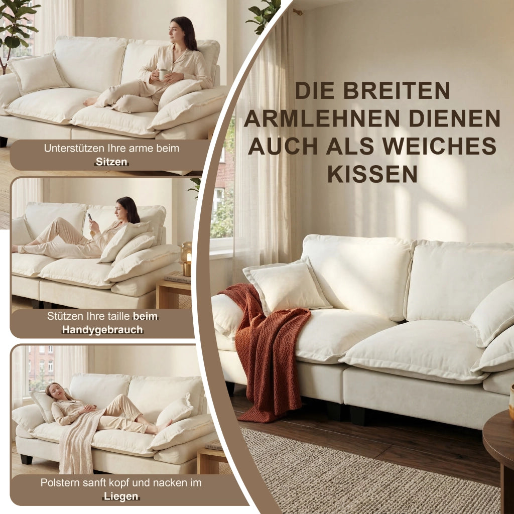 Divano a 2 posti con braccioli curvi in chenille beige 194 × 82 × 90 cm