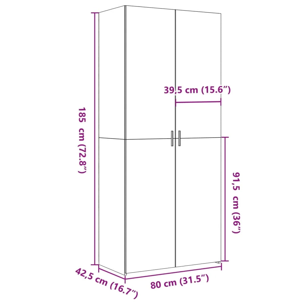 Buffet credenza cassettiera armadio mobile contenitore organizer cucina soggiorno salotto rovere Sonoma alto 80 x 42,5 x 185 cm legno ingegnerizzato grigio 02_0035635