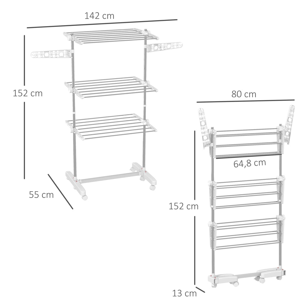 Asciugatoio Verticale Pieghevole con 6 Ruote ¨C zephmum ¨C Acciaio Inox Argento 100x50x180