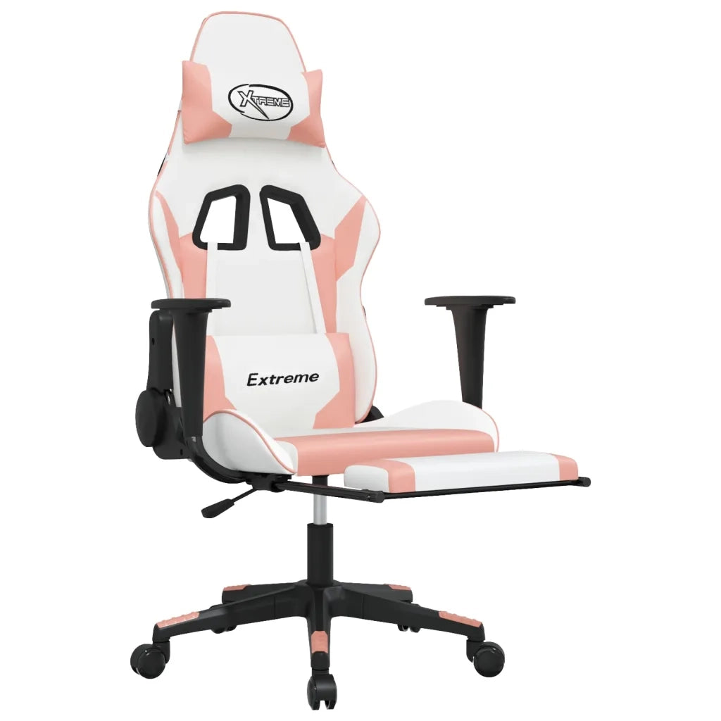 Sedia da Gaming | Sedia da e-sports con Poggiapiedi Bianco e Rosa in Similpelle