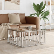 Tavolino da Salotto 80x80x40 cm in Acciaio Inox e Vetro 350057