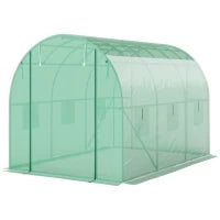 Serra a Tunnel da Giardino 3 x 2 x 2 m con Porta Avvolgibile e Grandi Finestre, in Acciaio Zincato e PE, Verde