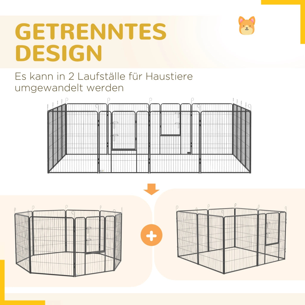 Recinto per cani modulare ¨C zephmum ¨C 16 pezzi, 2 porte, 3.2x3.2x1 m, grigio