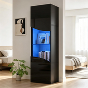 Vetrina Alta Soggiorno con LED ¨C MINIMAL ¨C Nero Lucido 35x50x165