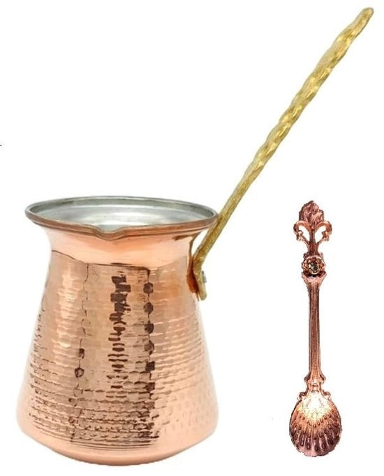 Caffettiera turca ibrik - Macchina per fare caffè - Materiale massello di rame - Maniglia di legno e ottone - 2-8 tazze - Patrimonio UNESCO - Caffettiera