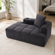 Divano compatto in corduroy grigio scuro con tasche laterali; portabicchieri; 158x93x61 cm