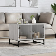 Tavolino Salotto con Ante in Vetro-Tavolino da soggiorno-Tavolo Grigio Sonoma 68,5x50x50 cm