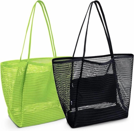 Borsa a rete pieghevole - Grande borsa per famiglie per donne - Per vacanza, sport e spiaggia - Borsa a spalla - 2 pezzi