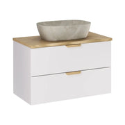Set da bagno sospeso OSTER 80cm: mobile sotto lavabo con cassetti + piano per lavabo bisellato + lavabo da appoggio