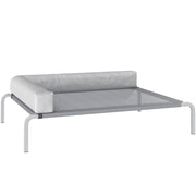 LETTINO PER CANI RIALZATO DI 20 CM CON CUSCINO A L, IN POLIESTERE E ACCIAIO, 110X75X30 CM, GRIGIO E ARGENTO