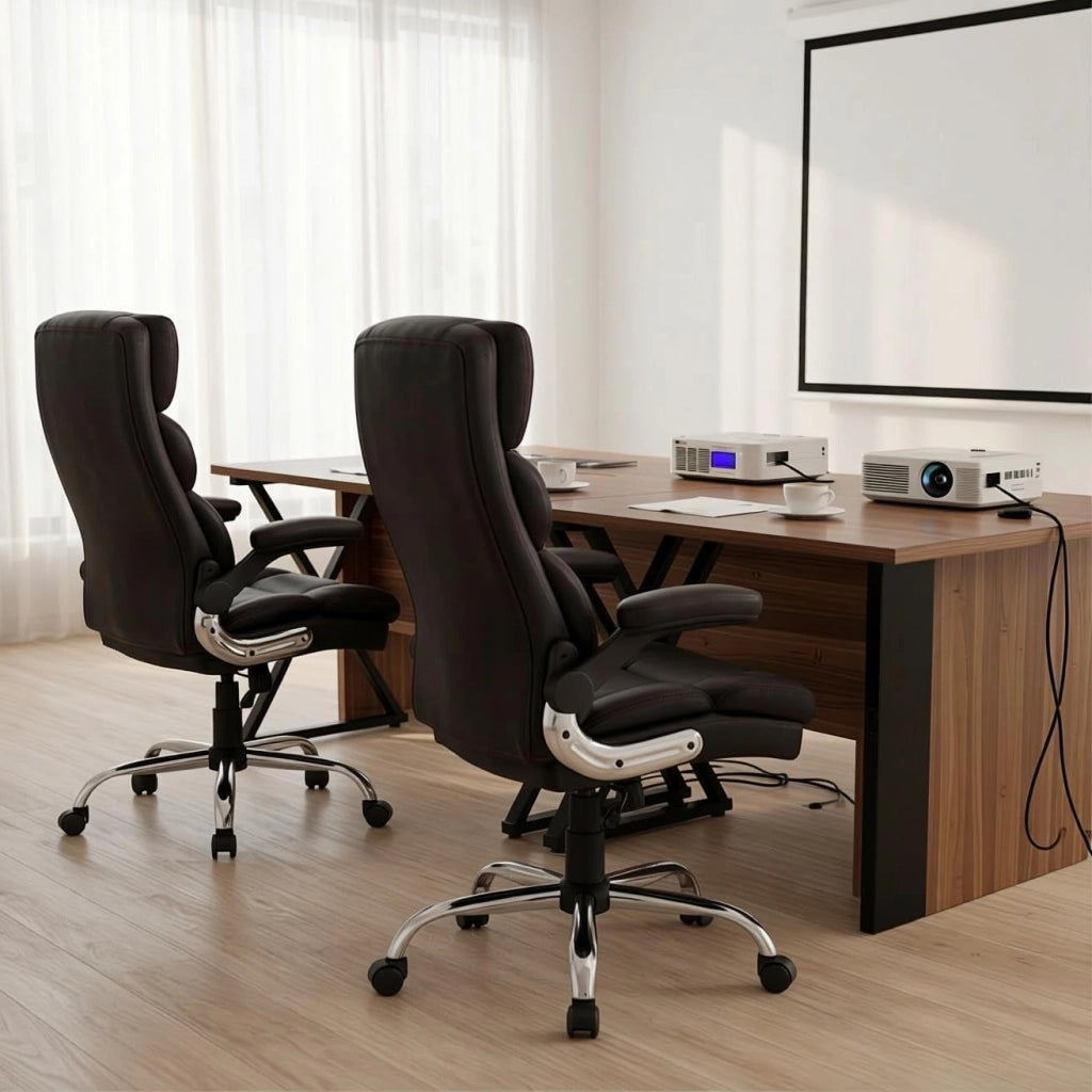 Sedia da Ufficio Girevole e Regolabile in Altezza, Poltrona Scrivania Ergonomica con Braccioli Ribaltabili e Cuscino Imbottito, Funzione di Oscillazione, per Studio e Lavoro, Nero