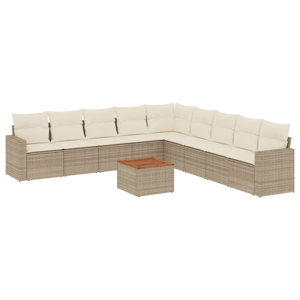 Set Divano da Giardino 10 pz con Cuscini Beige in Polyrattan 3224168