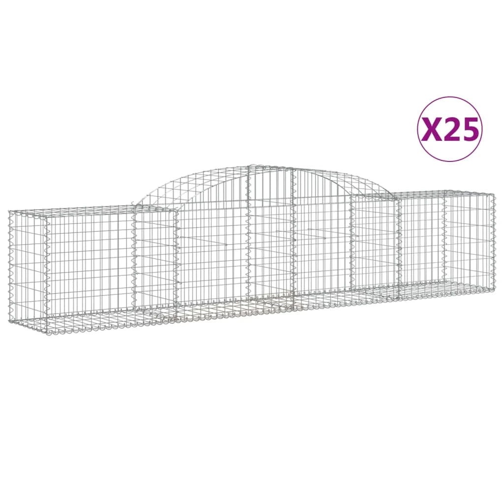 Cestini gabbioni recinzione a gabbia muro di contenimento ad arco 25 pezzi 300 x 50 x 60/80 cm ferro zincato argento 02_0040697