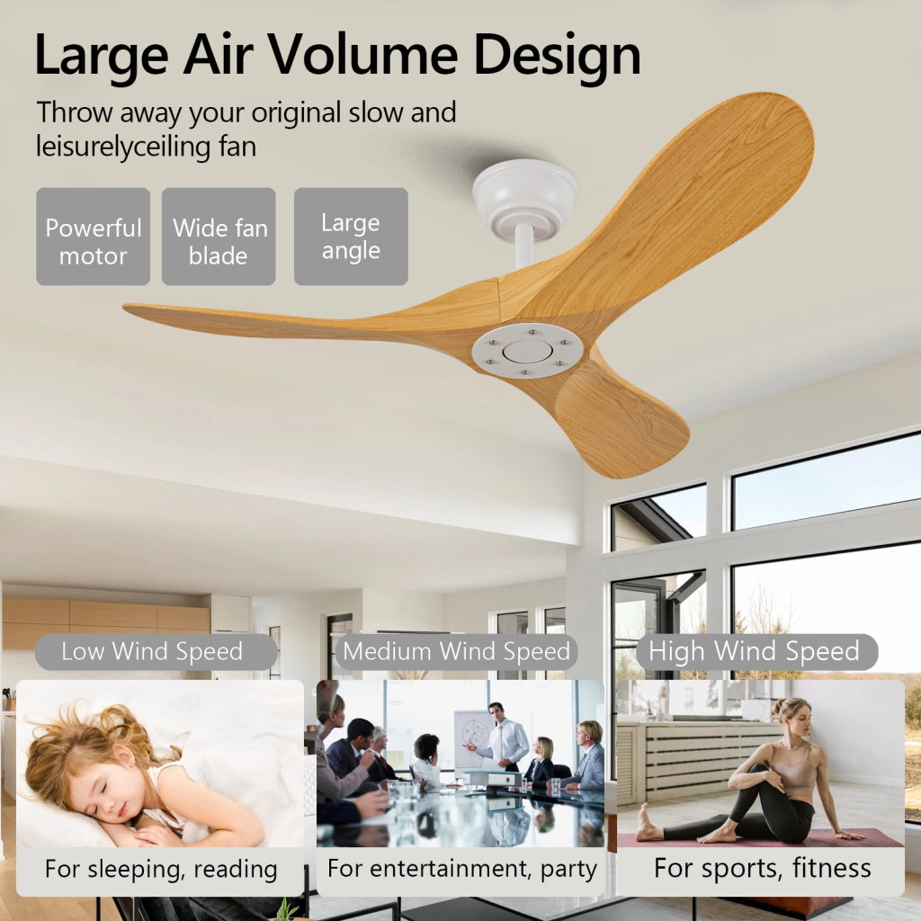 Ventilatore da soffitto da 42 pollici senza luce; ABS bianco e naturale