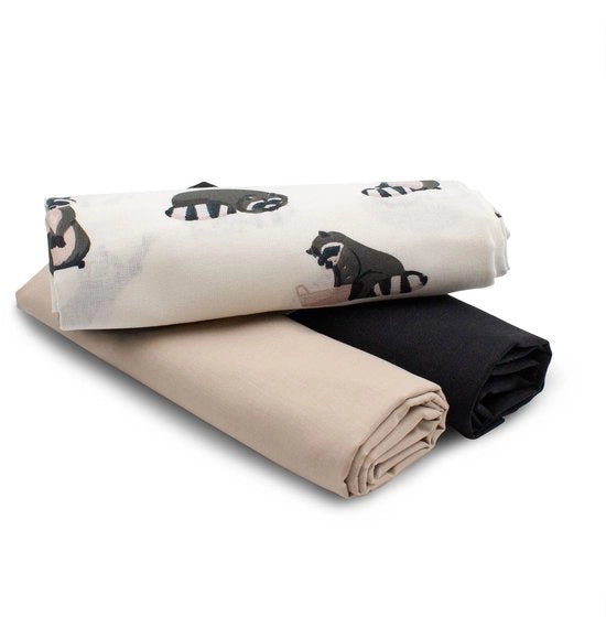 Set di stoffa in cotone 1,5m design + 2x selezione di tessuti a colori coordinati 100% cotone (Raccoon Set14)
