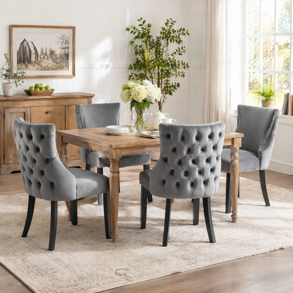 SEDIA Imbottita 50 cm Velluto Grigio con gambe in legno massello