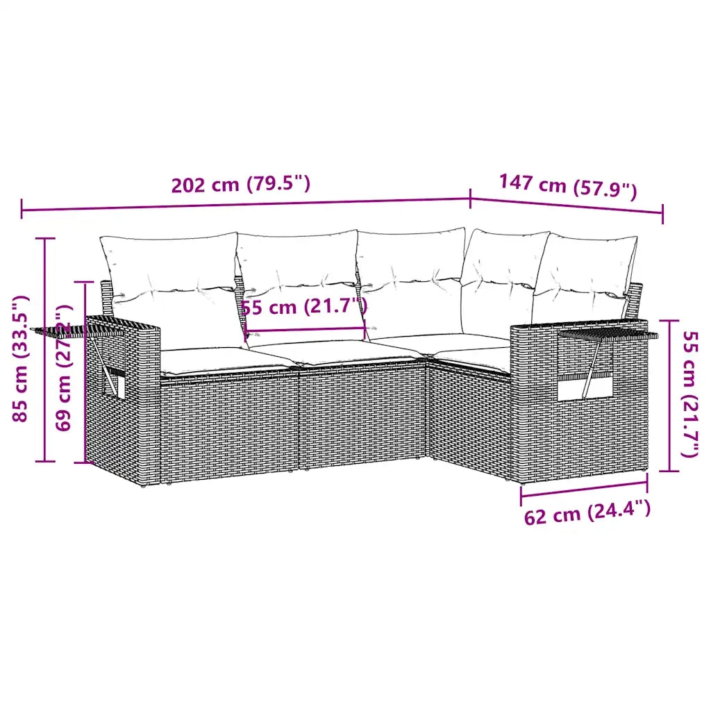 Set Divano da Giardino 4pz | Set Salotto da Giardino con Cuscini Grigio Chiaro Polyrattan