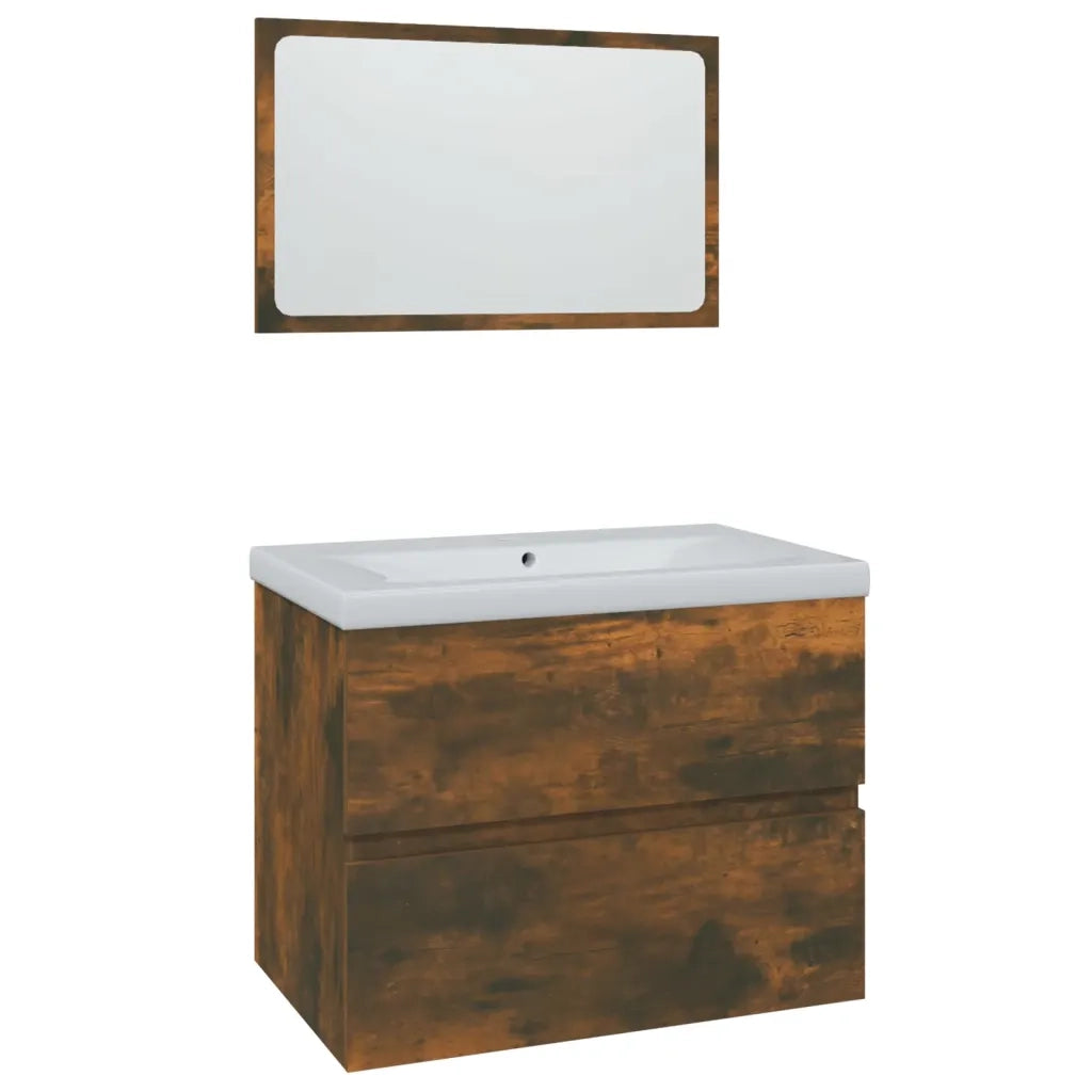 Set di Mobili da Bagno | Armadio da bagno Rovere Fumo in Legno Multistrato