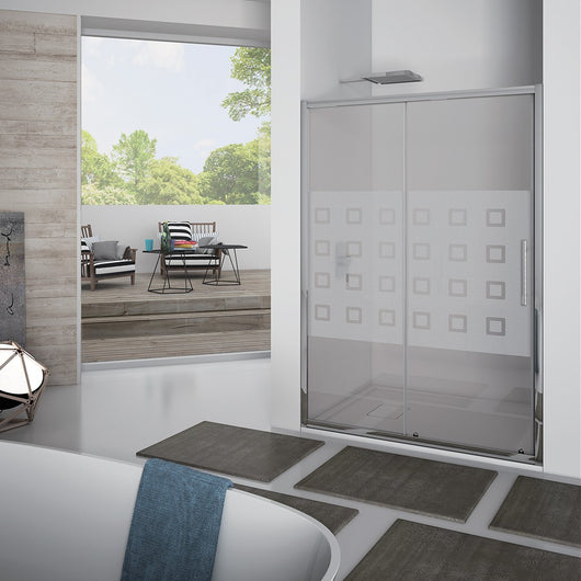 Porta scorrevole 137-141 cm , vetro serigrafato 6 mm, h. 1,95 cerniere sganciabili -new plus