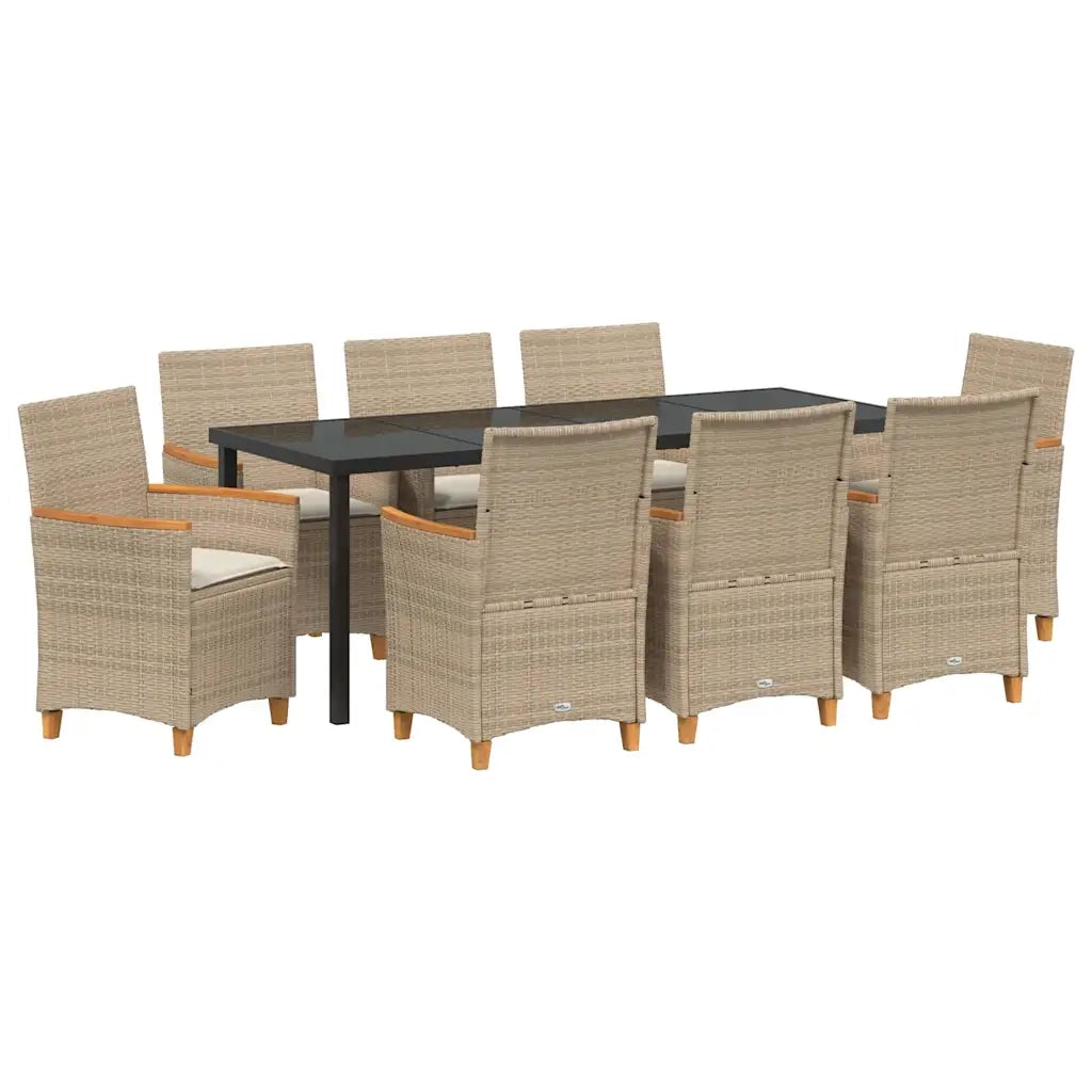 Set da Pranzo per Giardino 9 pcs Beige polyrattan 3381106