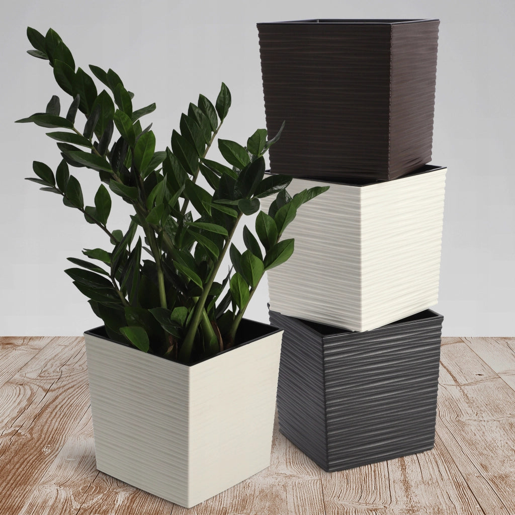 Vaso da fiori KADAX, 30 cm, color crema, con coperchio in plastica e inserto.