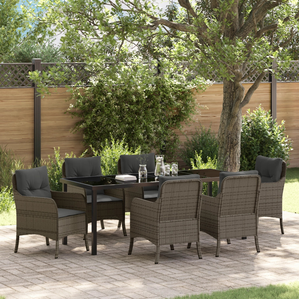 Set da pranzo da giardino 7 pezzi con cuscini Grigio Polyrattan