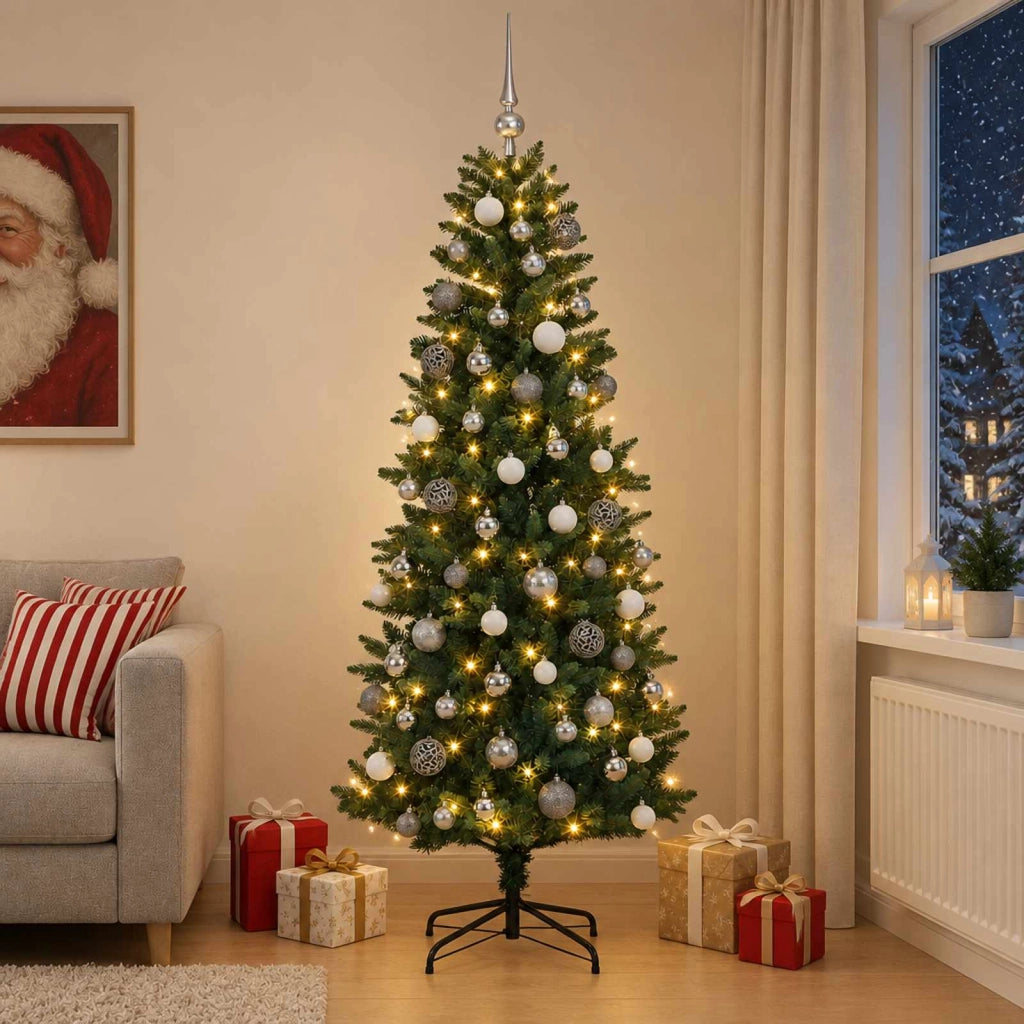 Albero di Natale artificiale con rami snodati e palline 240 cm 3467298