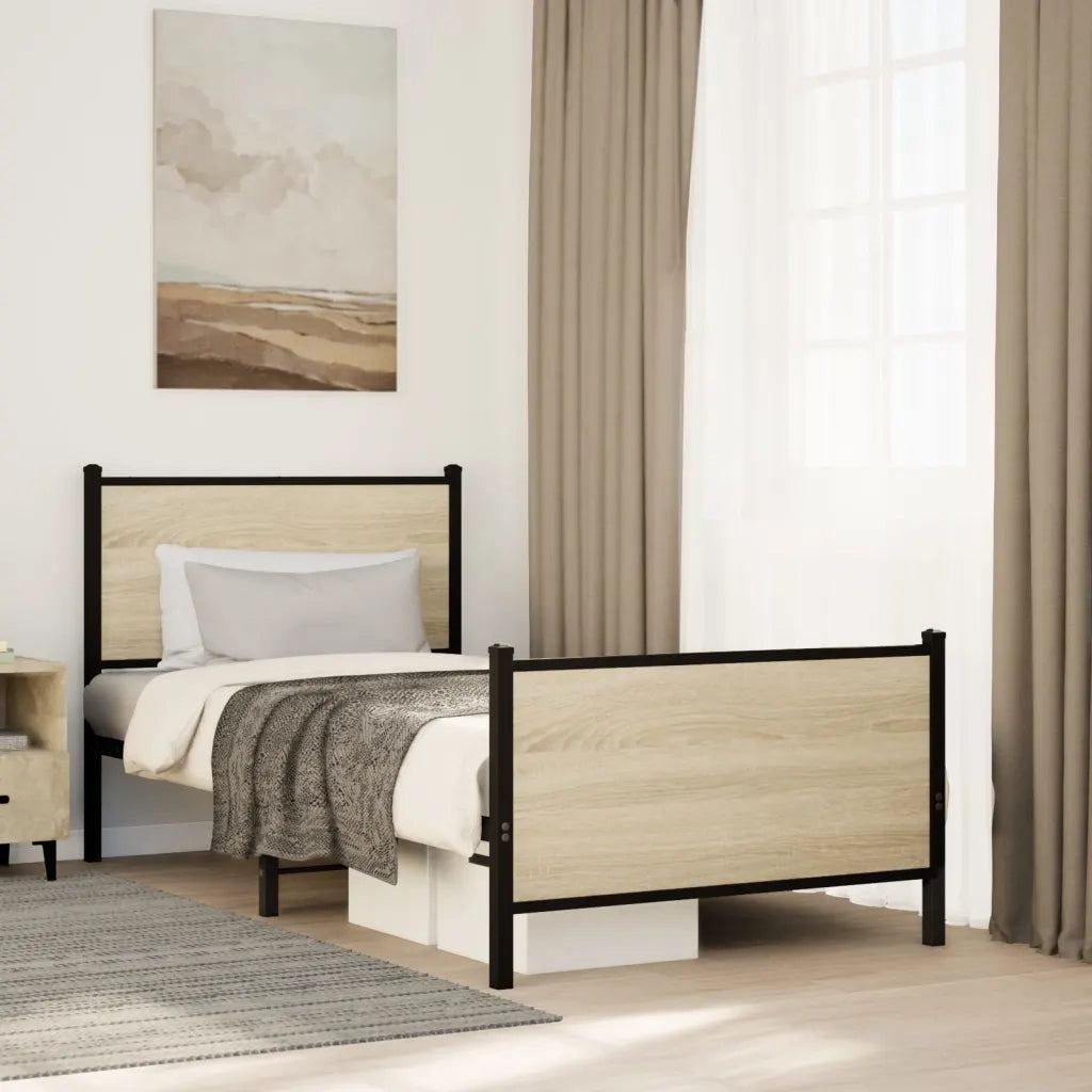 vidaXL Giroletto senza Materaso in Metallo Rovere Sonoma 80x200 cm