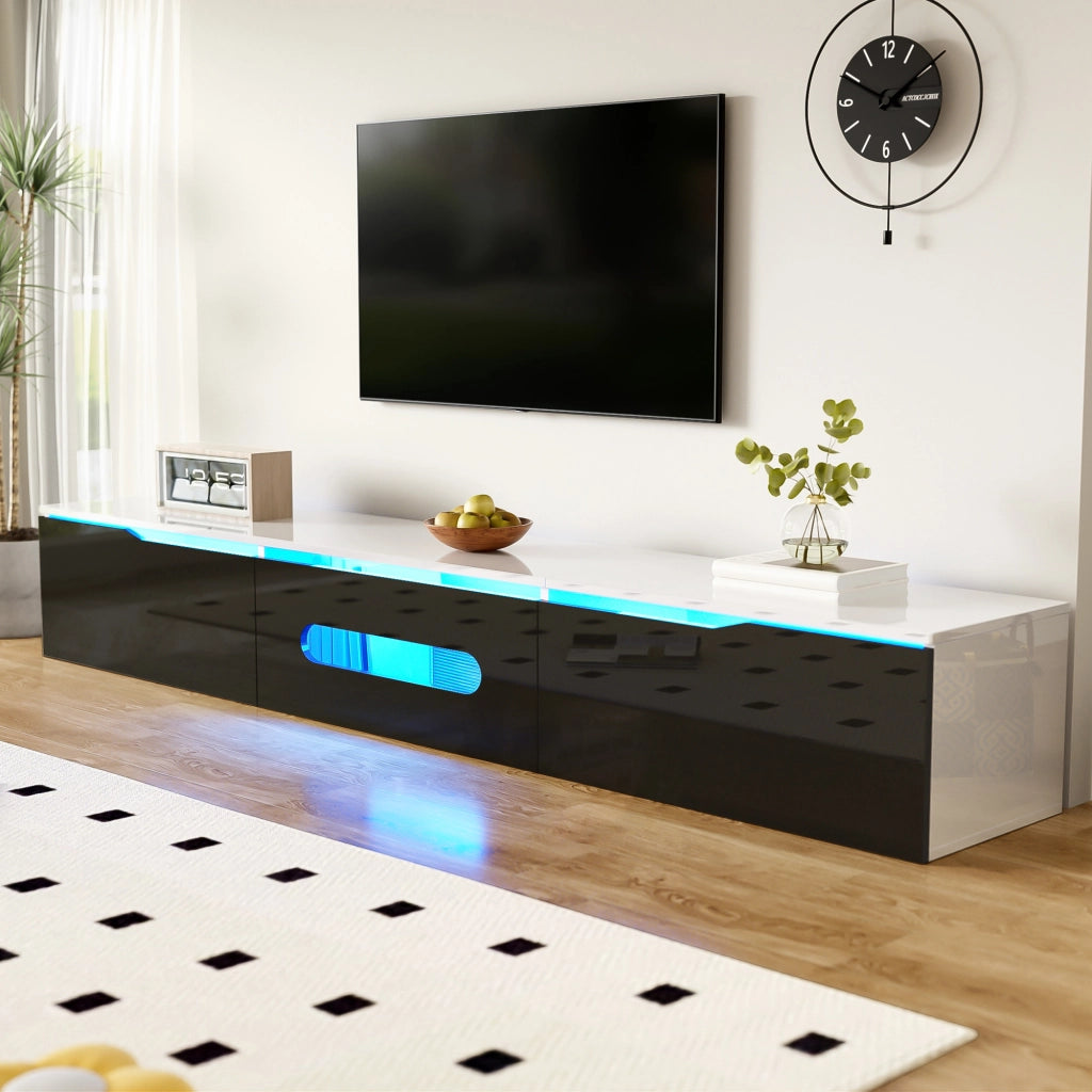 Mobile TV con LED ¨C MINIMAL ¨C Nero/Bianco Lucido, 180 cm, Parete