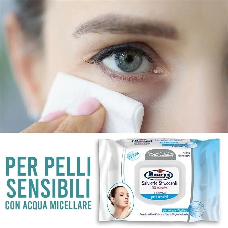MAURY'S SALVIETTE DETERGENTI UMIDIFICATE STRUCCANTI 3IN1 30PZ PELLI SENSIBILI
