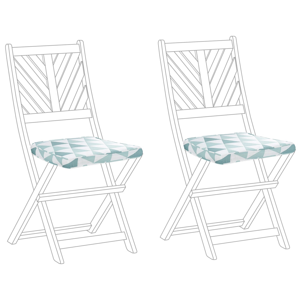 Set di 2 cuscini per sedia da giardino azzurro e bianco 37 x 34 cm motivo a strisce per esterno legami resistenti ai raggi UV