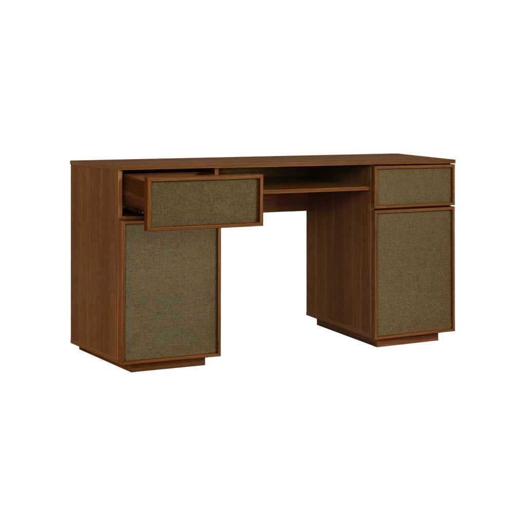 Scrivania decorativa in legno e tessuto 2 ante 2 cassetti 1 nicchia,