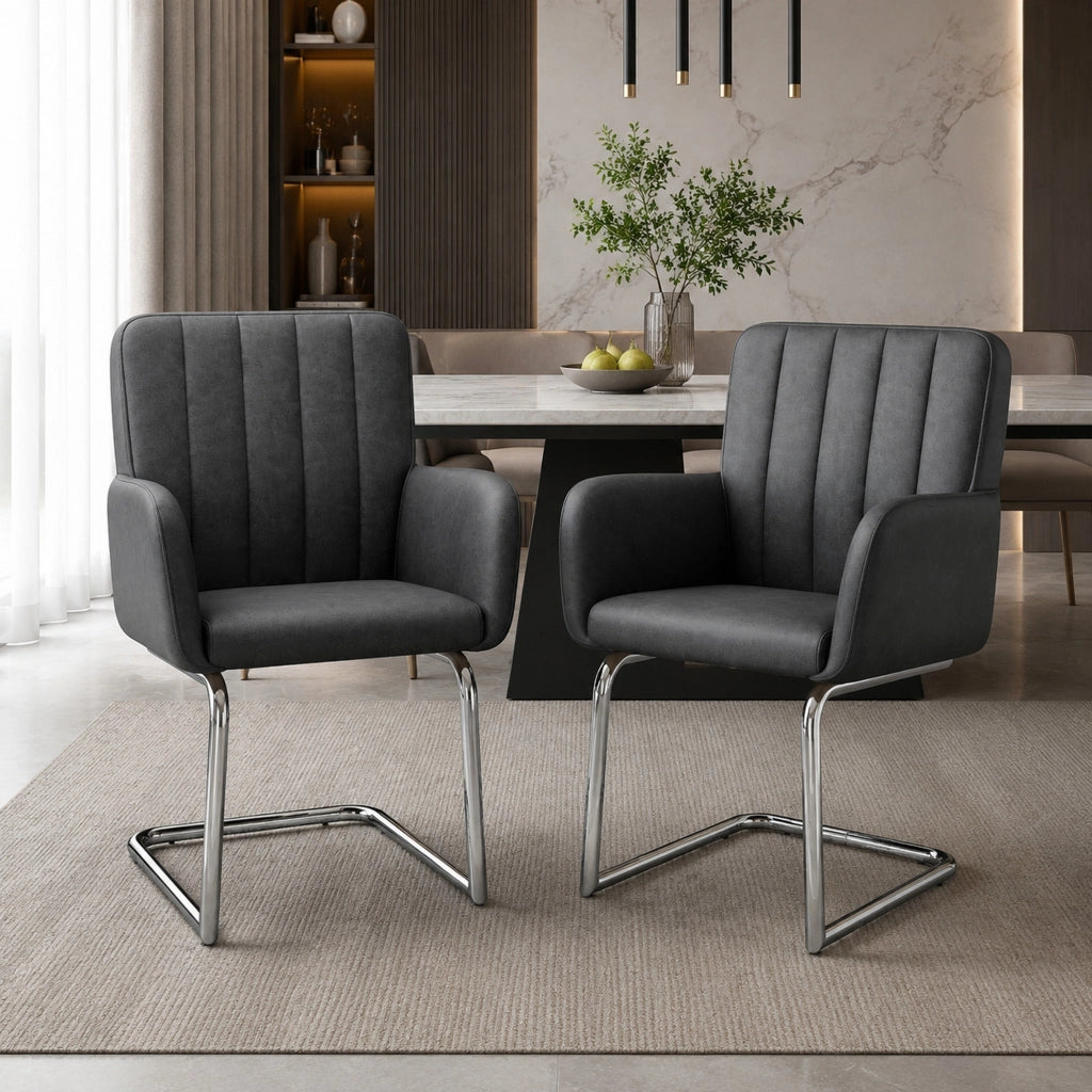 Set di 2 sedie da pranzo 64.01x57.2x57 cm con schienale ergonomico; pelle PU; nero