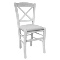 Sedia in legno venezia croce anticata bianca con seduta similpelle grigio chiaro