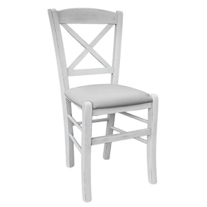 Sedia in legno venezia croce anticata bianca con seduta similpelle grigio chiaro