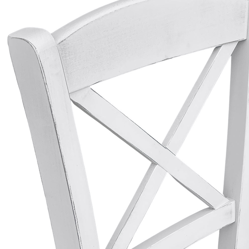 Sedia in legno venezia croce anticata bianca con seduta similpelle grigio chiaro