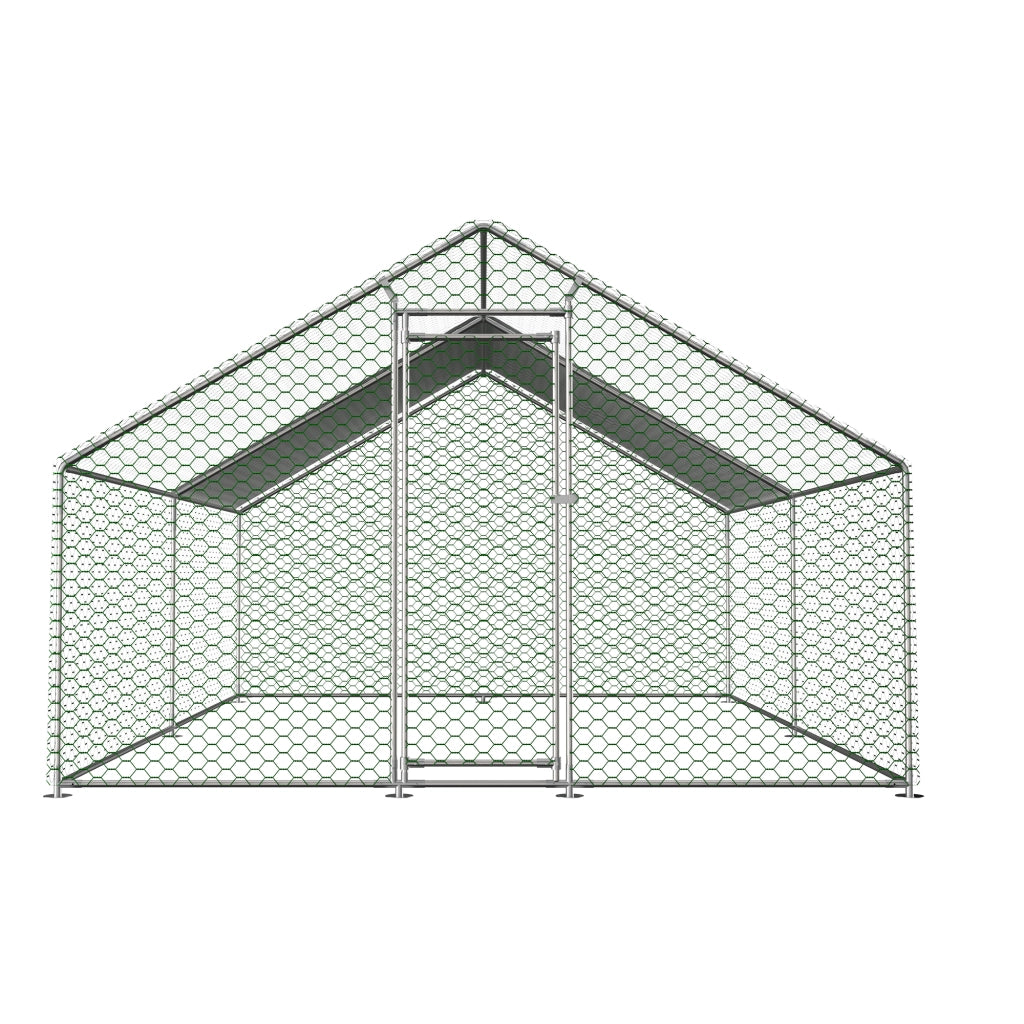 Pollaio in Metallo 3×4×2 m; Grande Recinto per Galline da Esterno con Telo Impermeabile UV; Porta con Serratura e Rete Protettiva