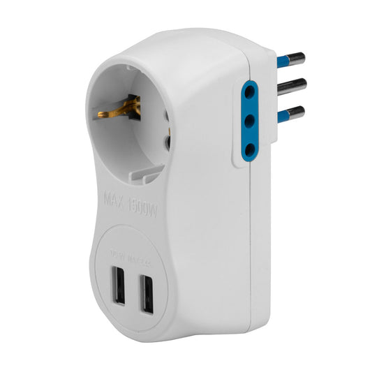 ADATTATORE SCHUKO TRIPLO BIANCO + USB 2,4A