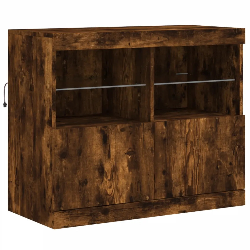 Credenza con Luci LED-Buffet-Armadio da cucina Rovere Fumo 81x37x67 cm