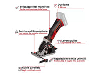 Mini sega circolare a batteria Einhell TE-CS 18/89 Li - Solo senza batteria