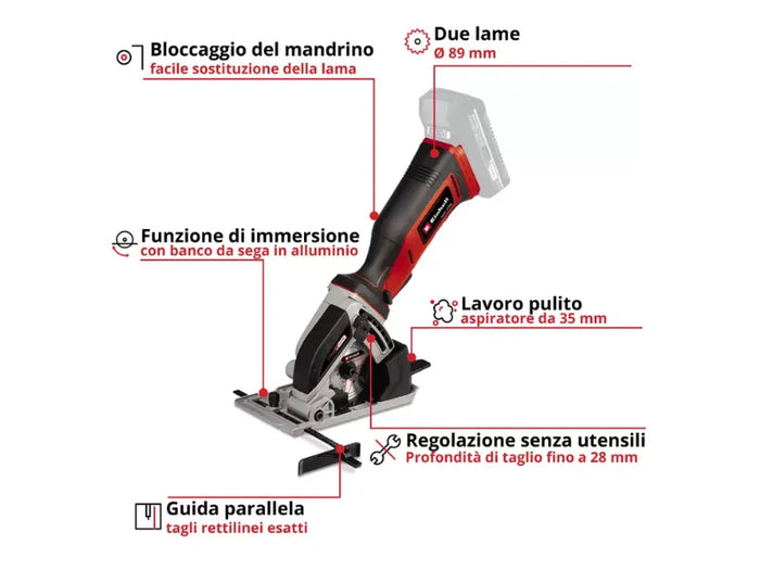Mini sega circolare a batteria Einhell TE-CS 18/89 Li - Solo senza batteria