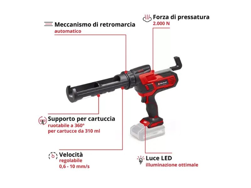 Pistola per silicone a batteria Einhell TE-SG 18/10 Li-Solo cartucce 310ml 2000N