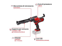 Pistola per silicone a batteria Einhell TE-SG 18/10 Li-Solo cartucce 310ml 2000N