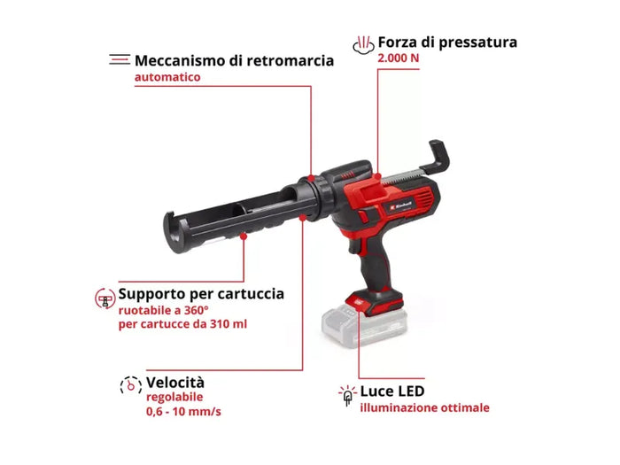 Pistola per silicone a batteria Einhell TE-SG 18/10 Li-Solo cartucce 310ml 2000N