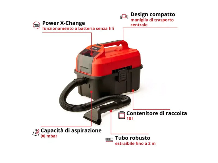 Aspirapolvere solidi e liquidi Einhell TE-VC 18/10 Li-Solo 10L 18V senza filo