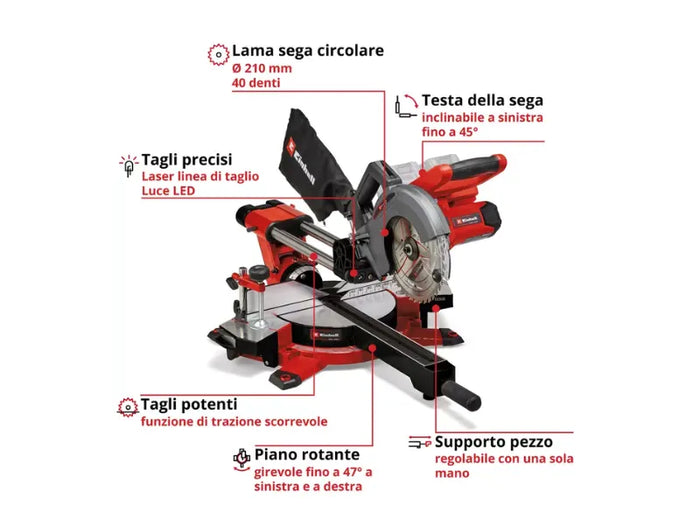 Troncatrice a batteria Einhell TE-SM 36/210 Li - Solo tagli angolari e obliqui
