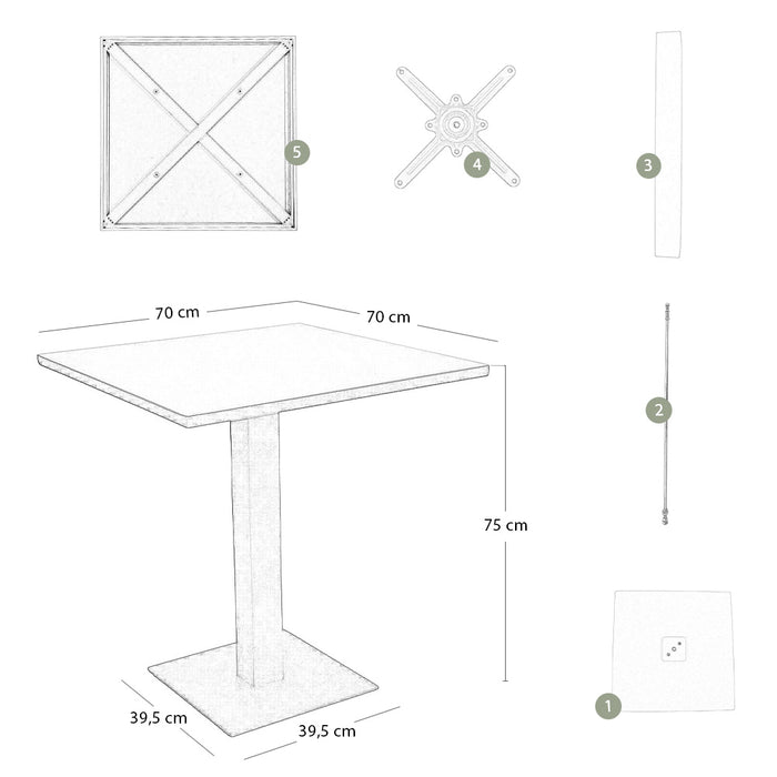 Tavolo da bar verde opaco cm 70 x cm 70 con piano in alluminio verniciato x 3